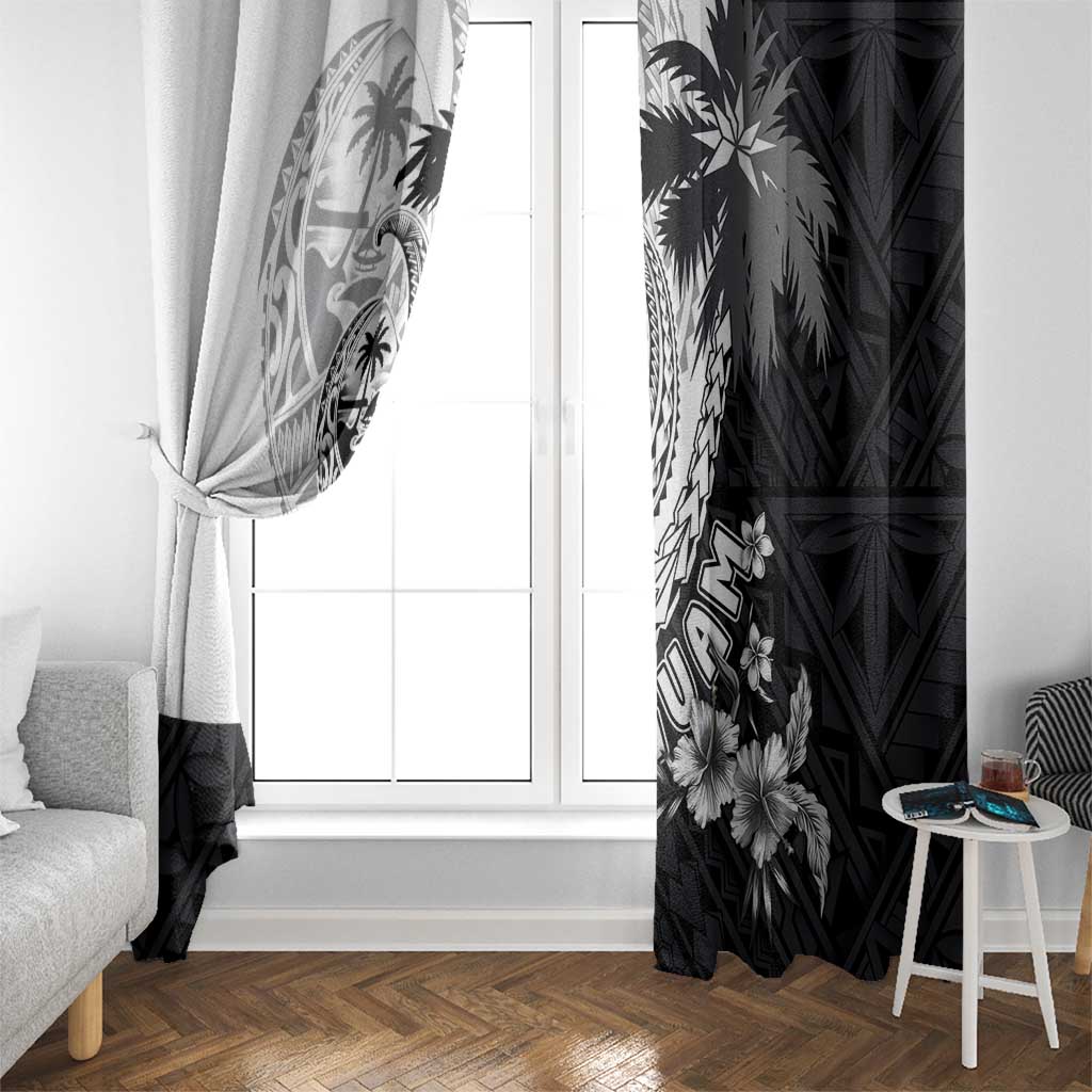 Hafa Adai Guam Window Curtain Polynesian Palm Tree Tattoo Hibiscus and Plumeria Art