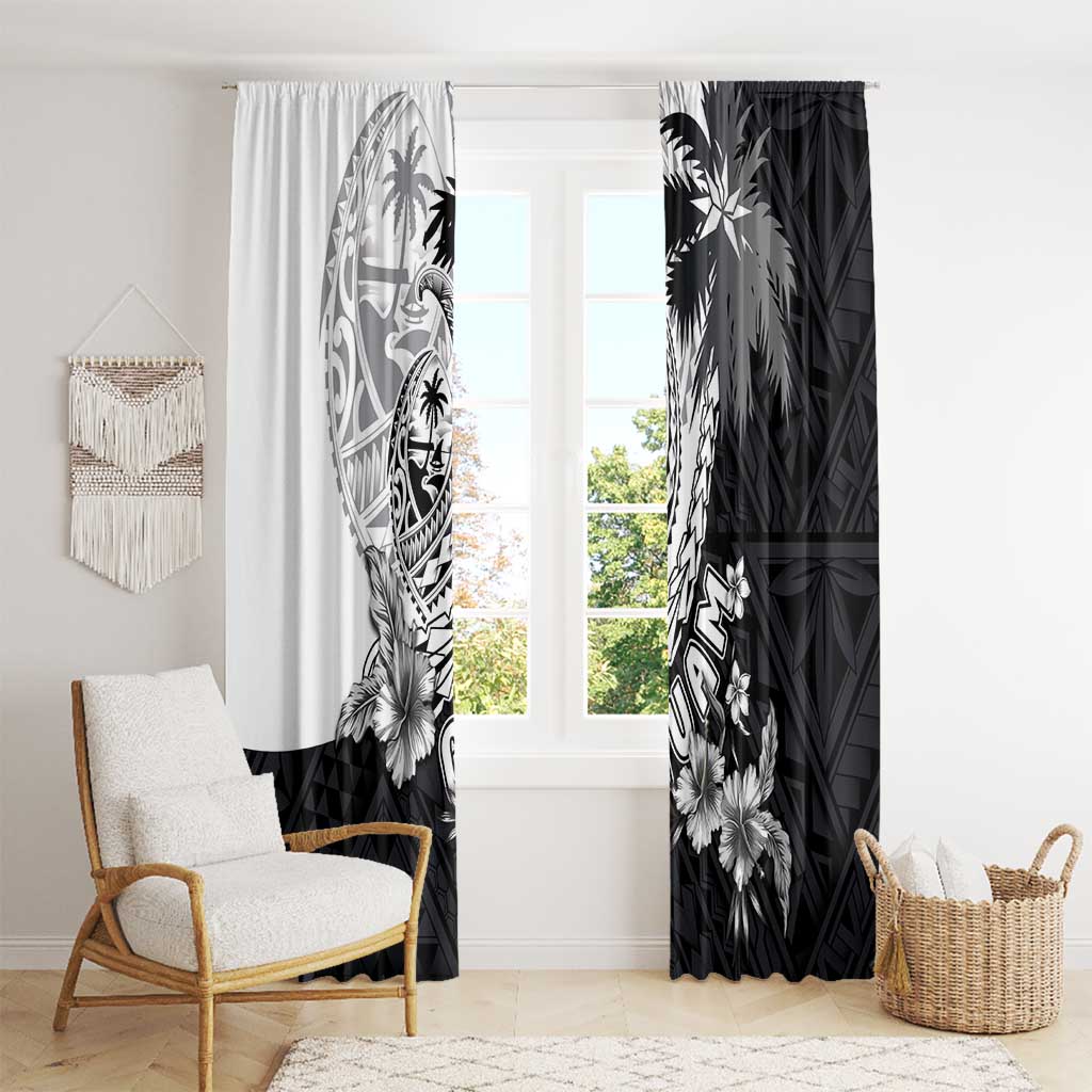 Hafa Adai Guam Window Curtain Polynesian Palm Tree Tattoo Hibiscus and Plumeria Art