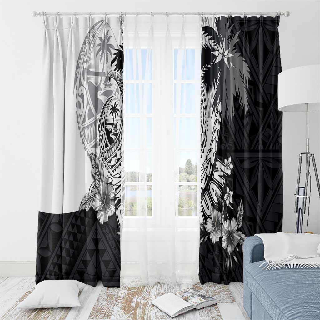 Hafa Adai Guam Window Curtain Polynesian Palm Tree Tattoo Hibiscus and Plumeria Art