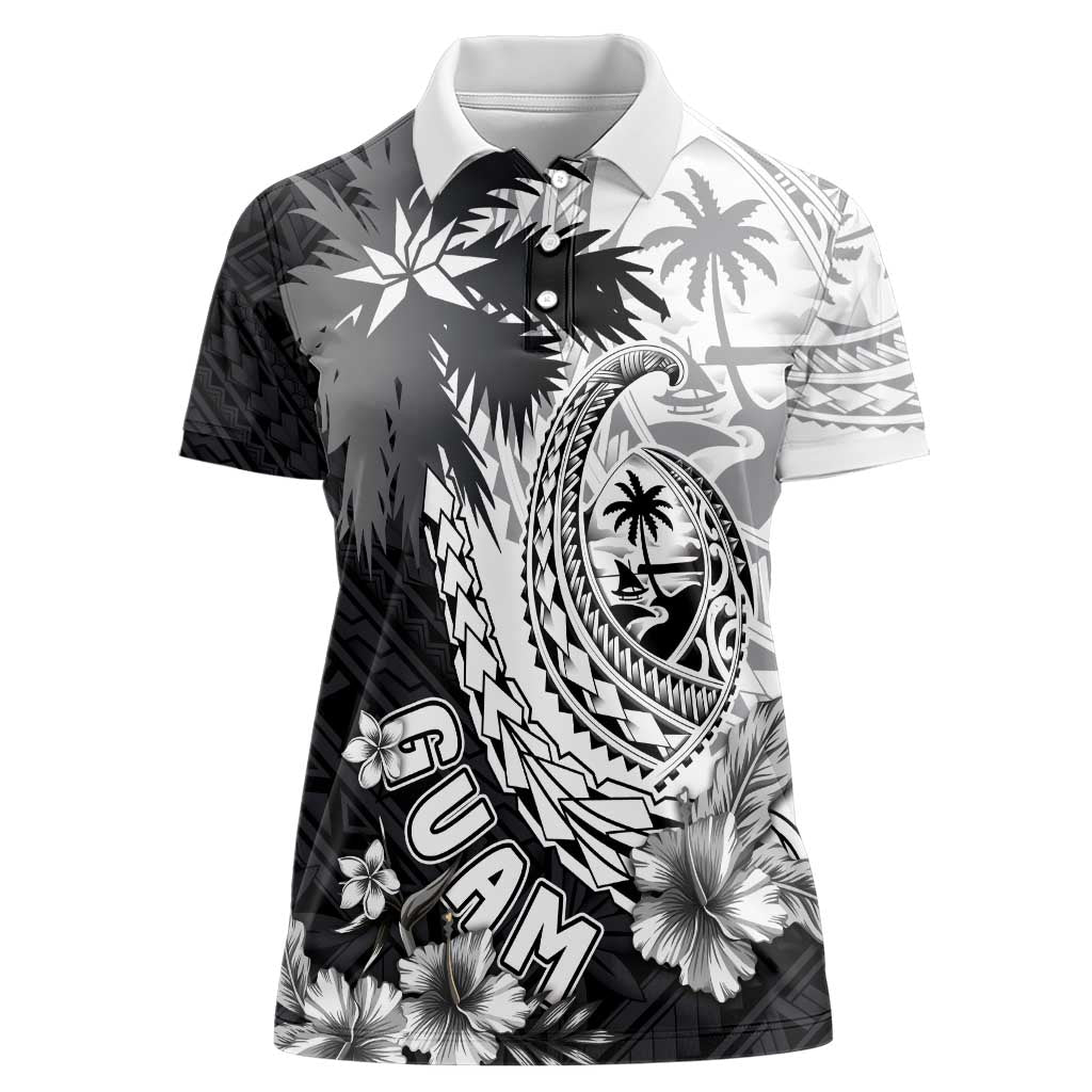 Hafa Adai Guam Women Polo Shirt Polynesian Palm Tree Tattoo Hibiscus and Plumeria Art