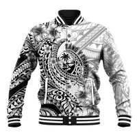 Guam-Land of the Chamorro Baseball Jacket Polynesian Tattoo Style Hibiscus and Plumeria Art