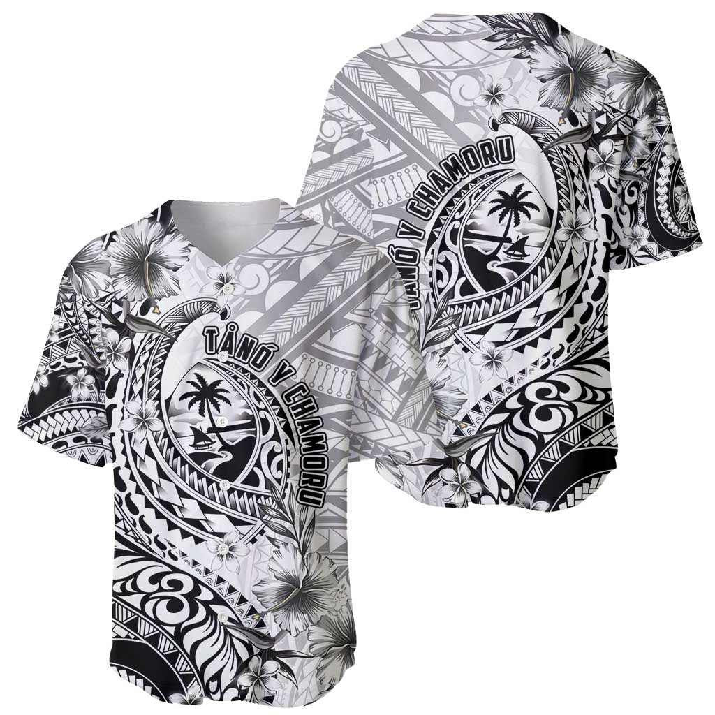 Guam-Land of the Chamorro Baseball Jersey Polynesian Tattoo Style Hibiscus and Plumeria Art