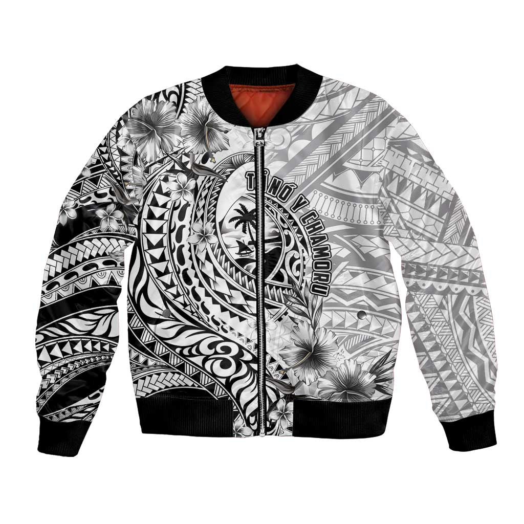 Guam-Land of the Chamorro Bomber Jacket Polynesian Tattoo Style Hibiscus and Plumeria Art