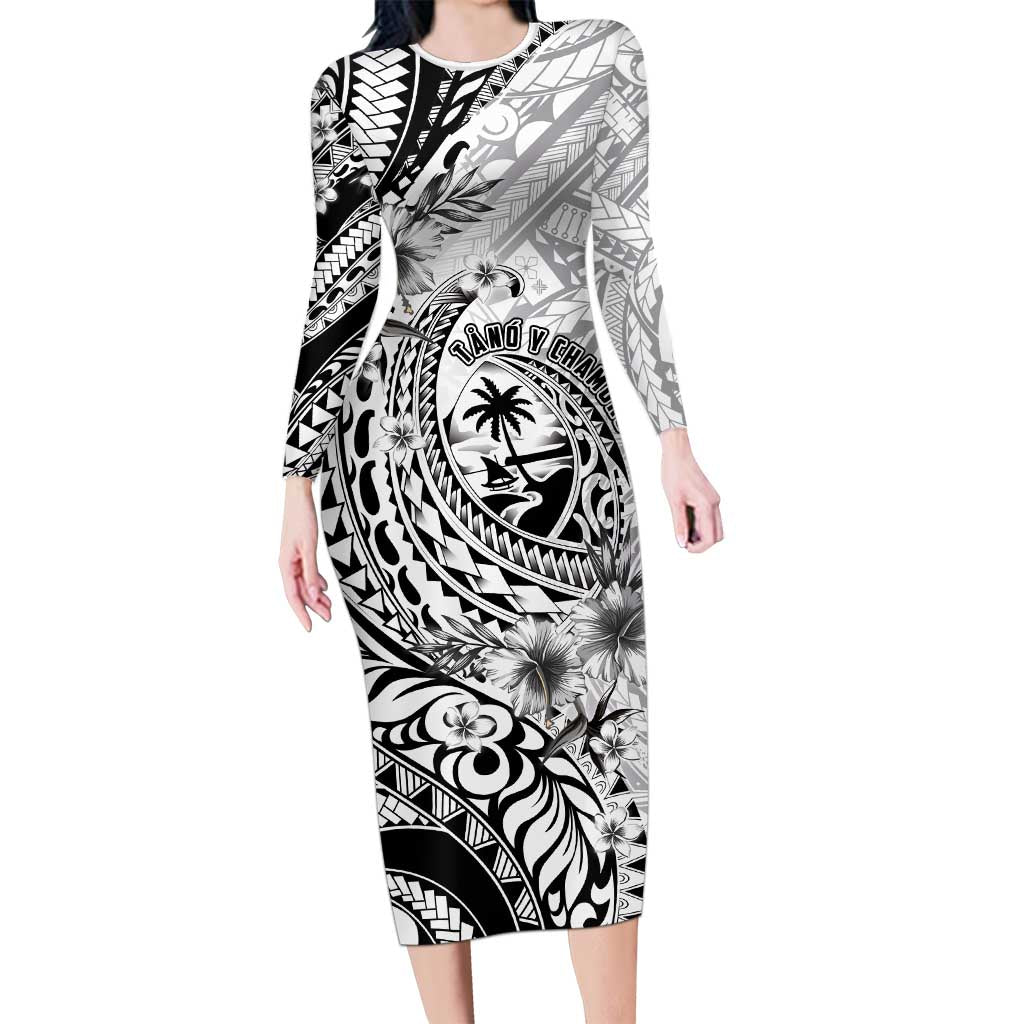 Guam-Land of the Chamorro Family Matching Long Sleeve Bodycon Dress and Hawaiian Shirt Polynesian Tattoo Style Hibiscus and Plumeria Art