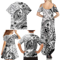 Guam-Land of the Chamorro Family Matching Summer Maxi Dress and Hawaiian Shirt Polynesian Tattoo Style Hibiscus and Plumeria Art