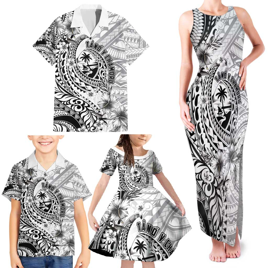Guam-Land of the Chamorro Family Matching Tank Maxi Dress and Hawaiian Shirt Polynesian Tattoo Style Hibiscus and Plumeria Art