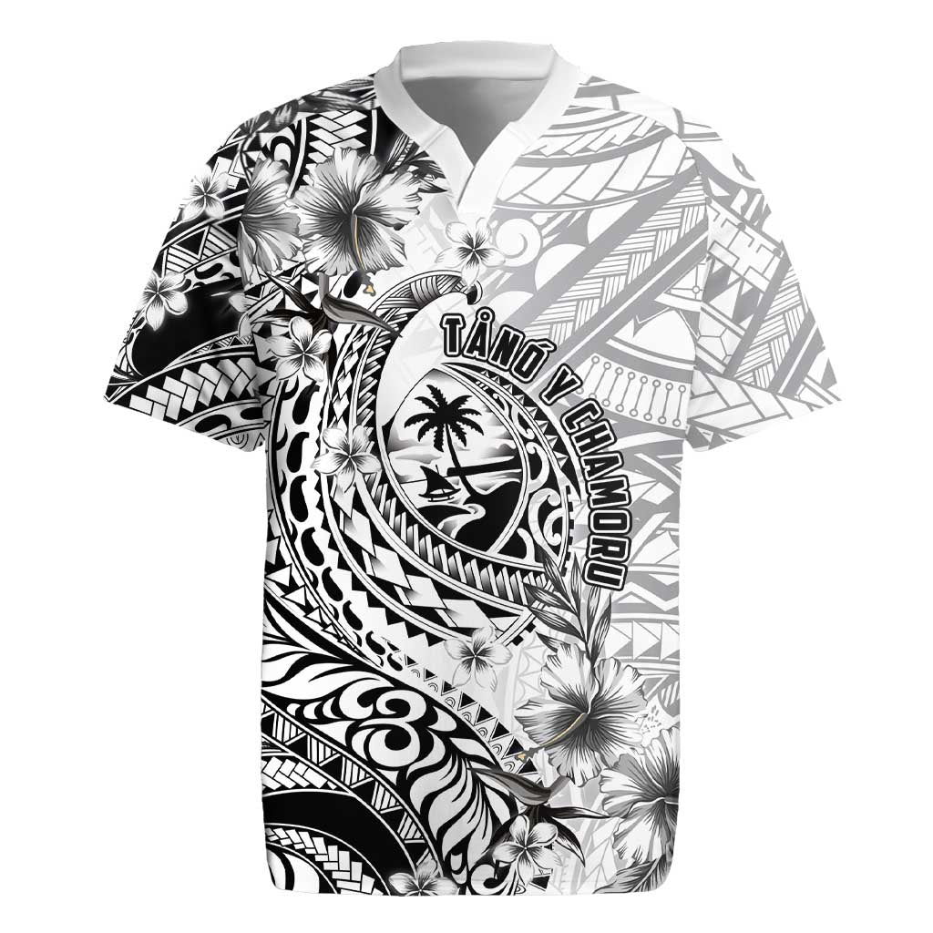 Guam-Land of the Chamorro Rugby Jersey Polynesian Tattoo Style Hibiscus and Plumeria Art