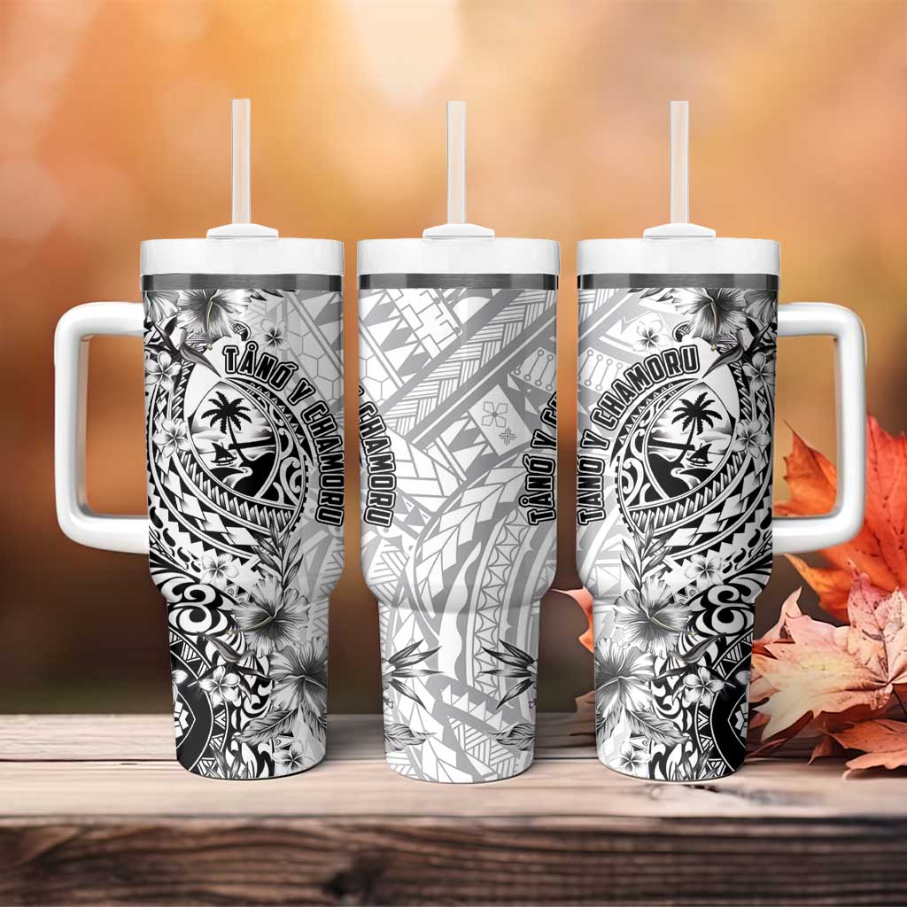 Guam-Land of the Chamorro Tumbler With Handle Polynesian Tattoo Style Hibiscus and Plumeria Art