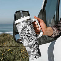 Guam-Land of the Chamorro Tumbler With Handle Polynesian Tattoo Style Hibiscus and Plumeria Art
