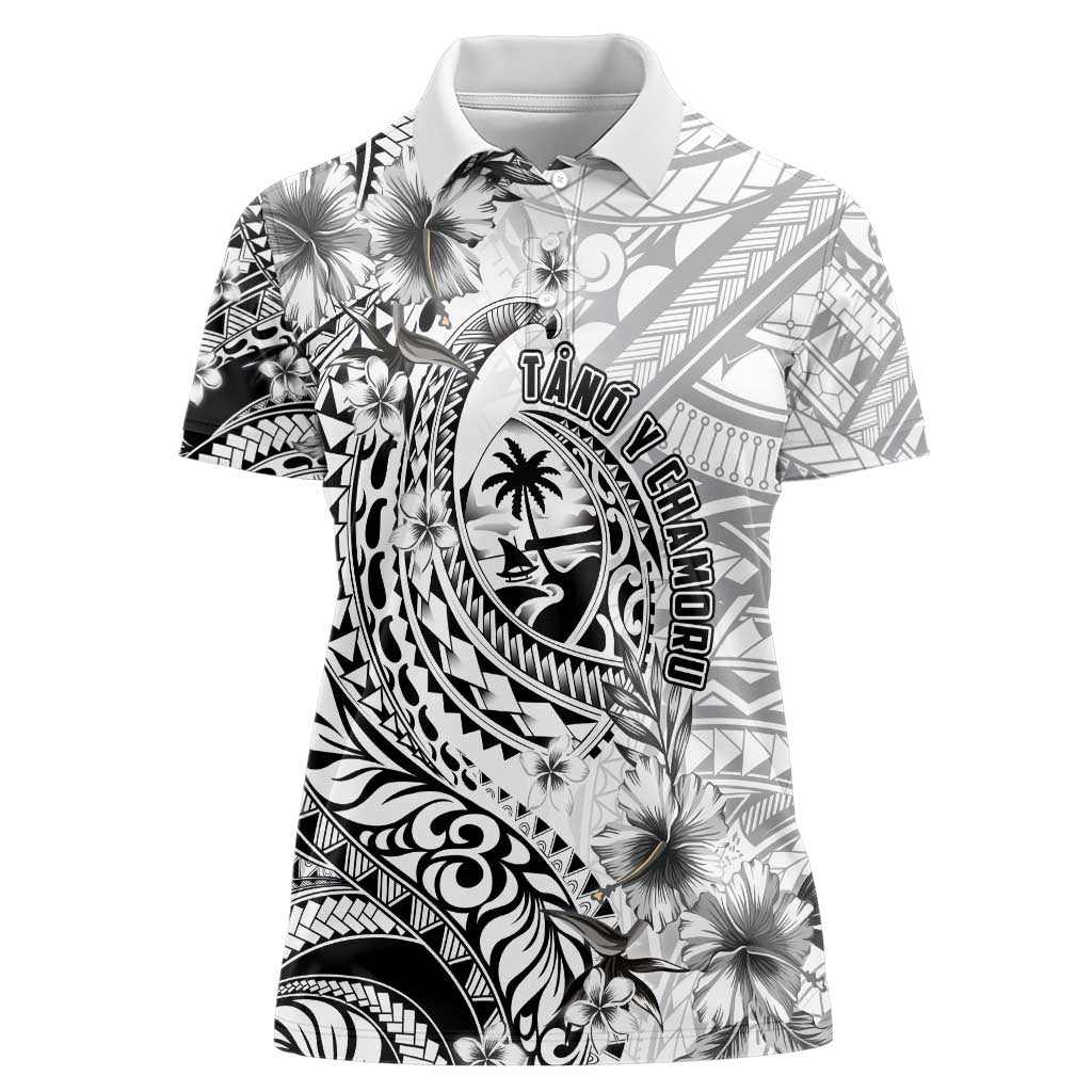 Guam-Land of the Chamorro Women Polo Shirt Polynesian Tattoo Style Hibiscus and Plumeria Art