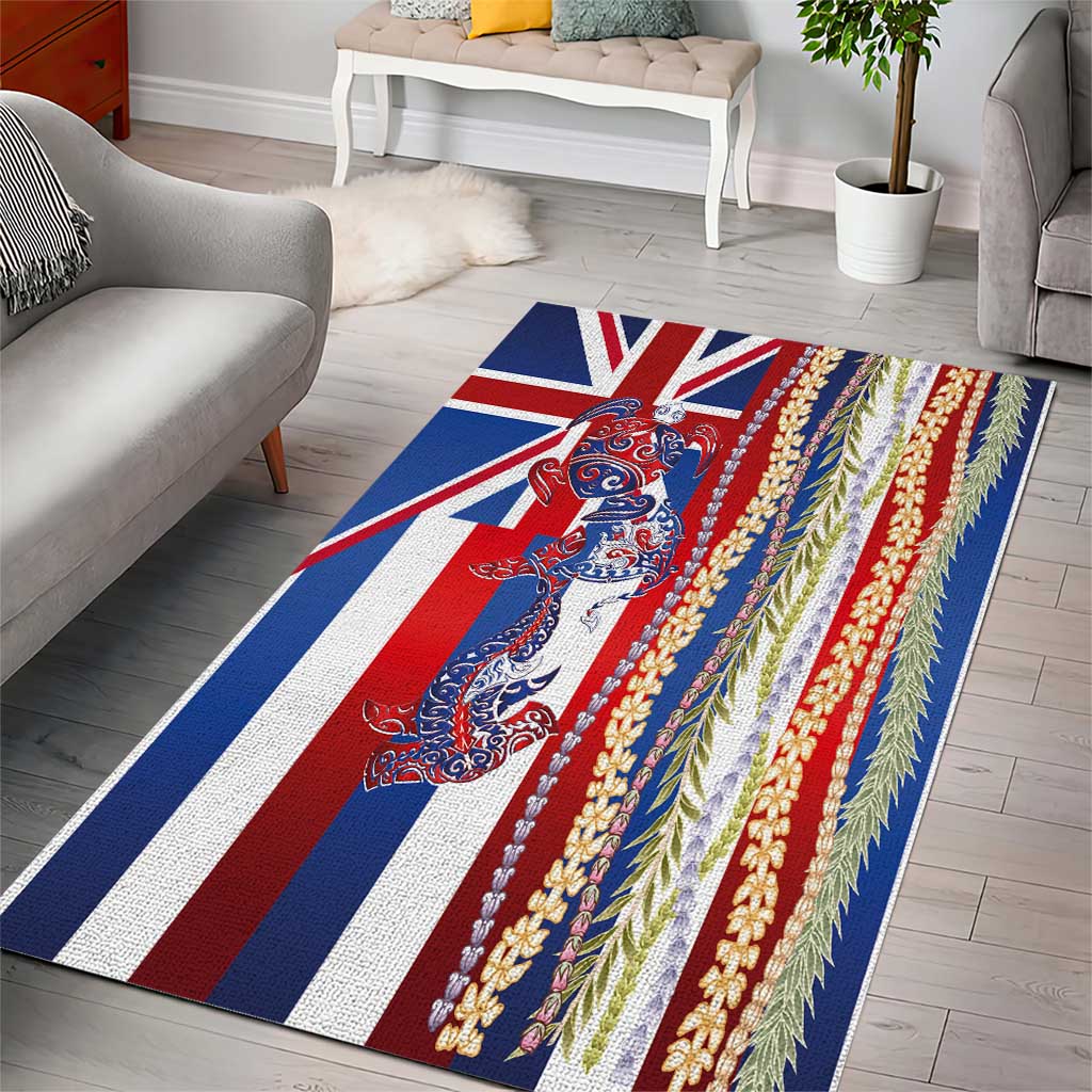 Hawaiian Sea Animals Area Rug with Lei and Flag Style