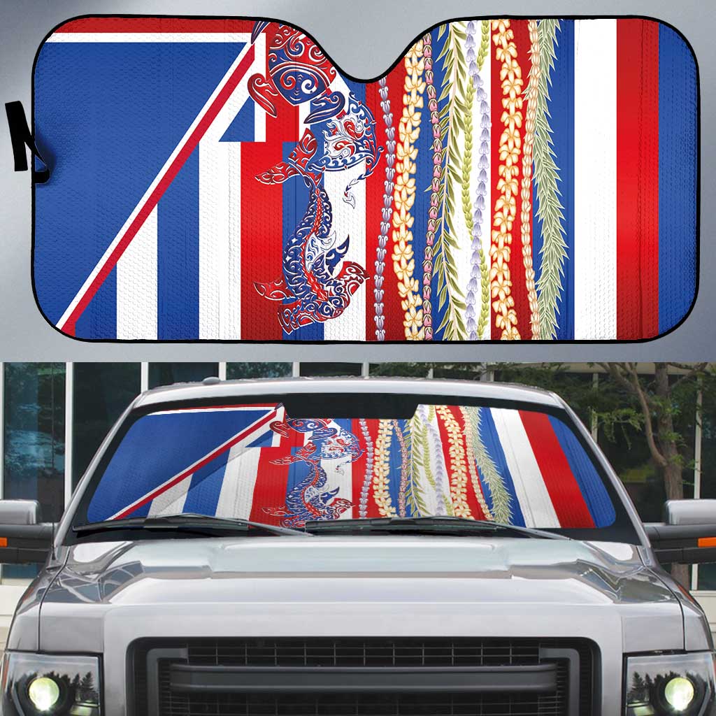 Hawaiian Sea Animals Auto Sun Shade with Lei and Flag Style LT03 Multicolor - Polynesian Pride