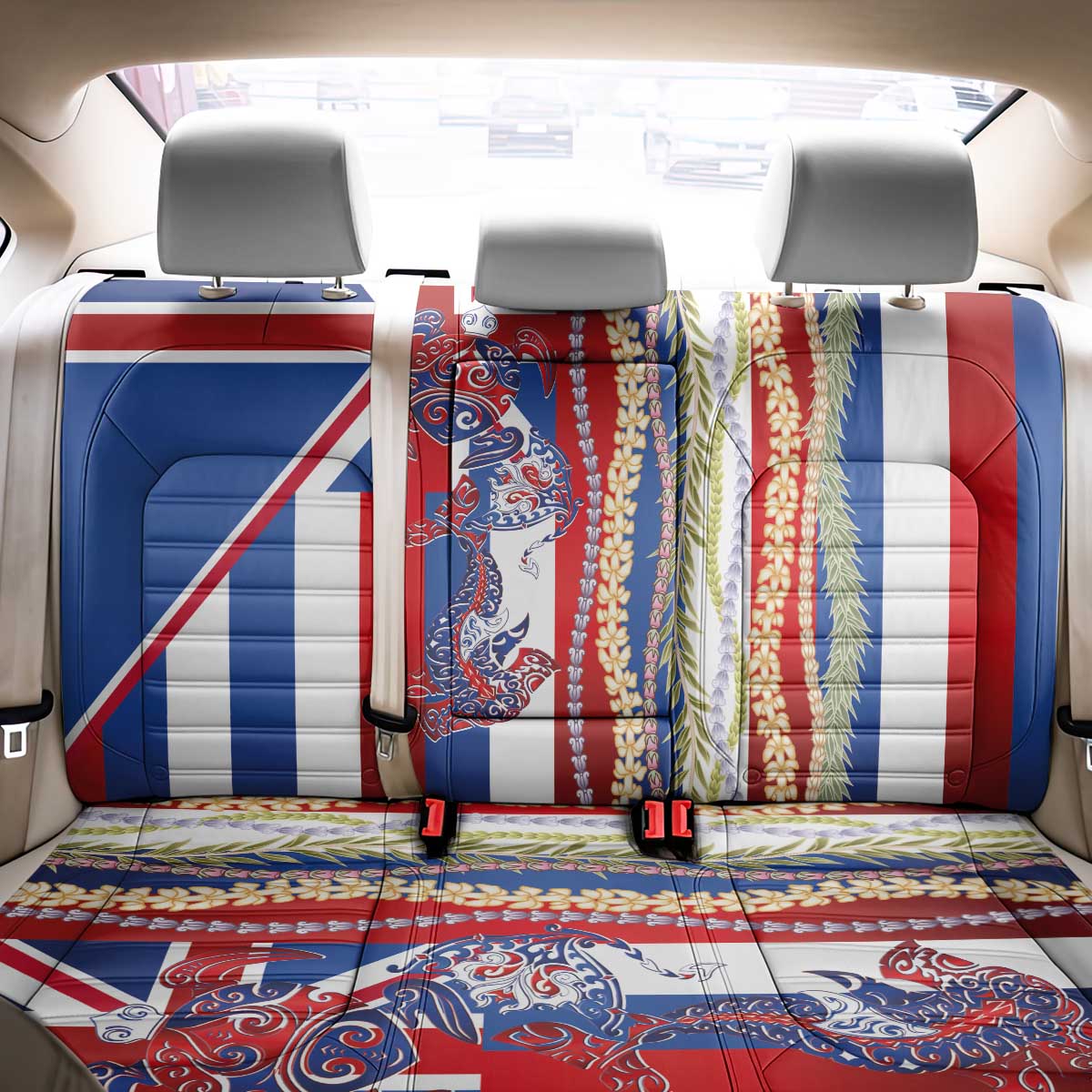Hawaiian Sea Animals Back Car Seat Cover with Lei and Flag Style