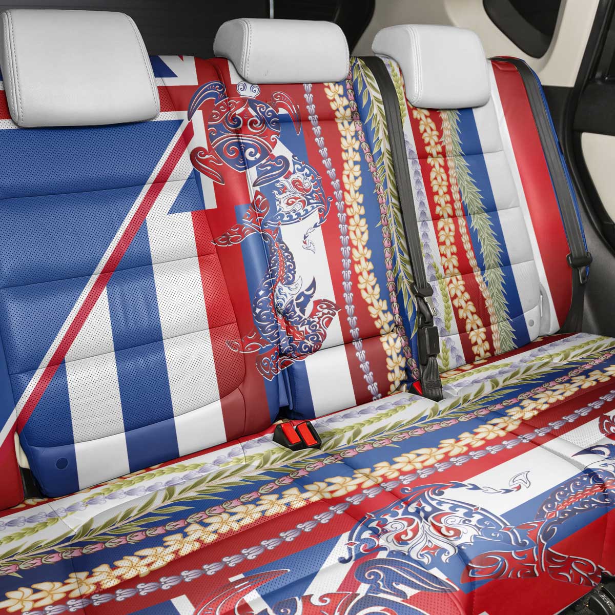 Hawaiian Sea Animals Back Car Seat Cover with Lei and Flag Style