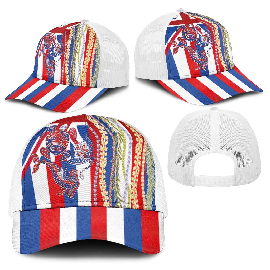 Hawaiian Sea Animals Baseball Net Cap with Lei and Flag Style LT03 - Polynesian Pride