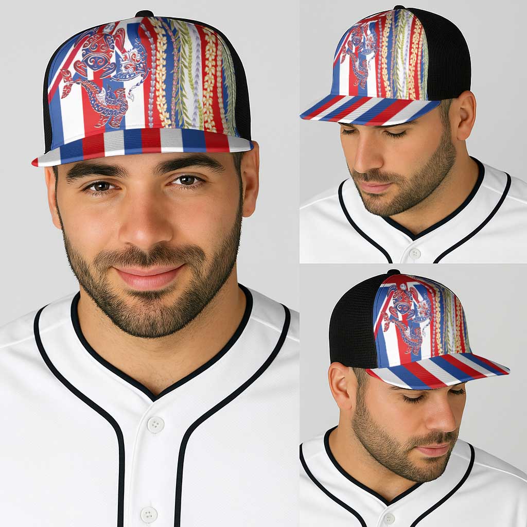 Hawaiian Sea Animals Baseball Net Cap with Lei and Flag Style LT03 - Polynesian Pride