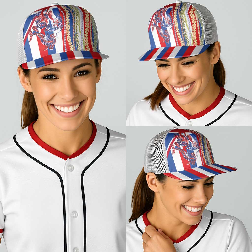 Hawaiian Sea Animals Baseball Net Cap with Lei and Flag Style LT03 - Polynesian Pride