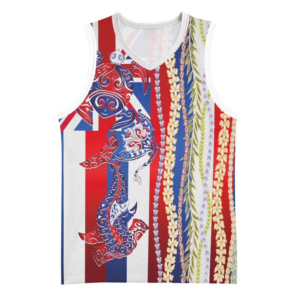 Hawaiian Sea Animals Basketball Jersey with Lei and Flag Style LT03 Unisex Multicolor - Polynesian Pride