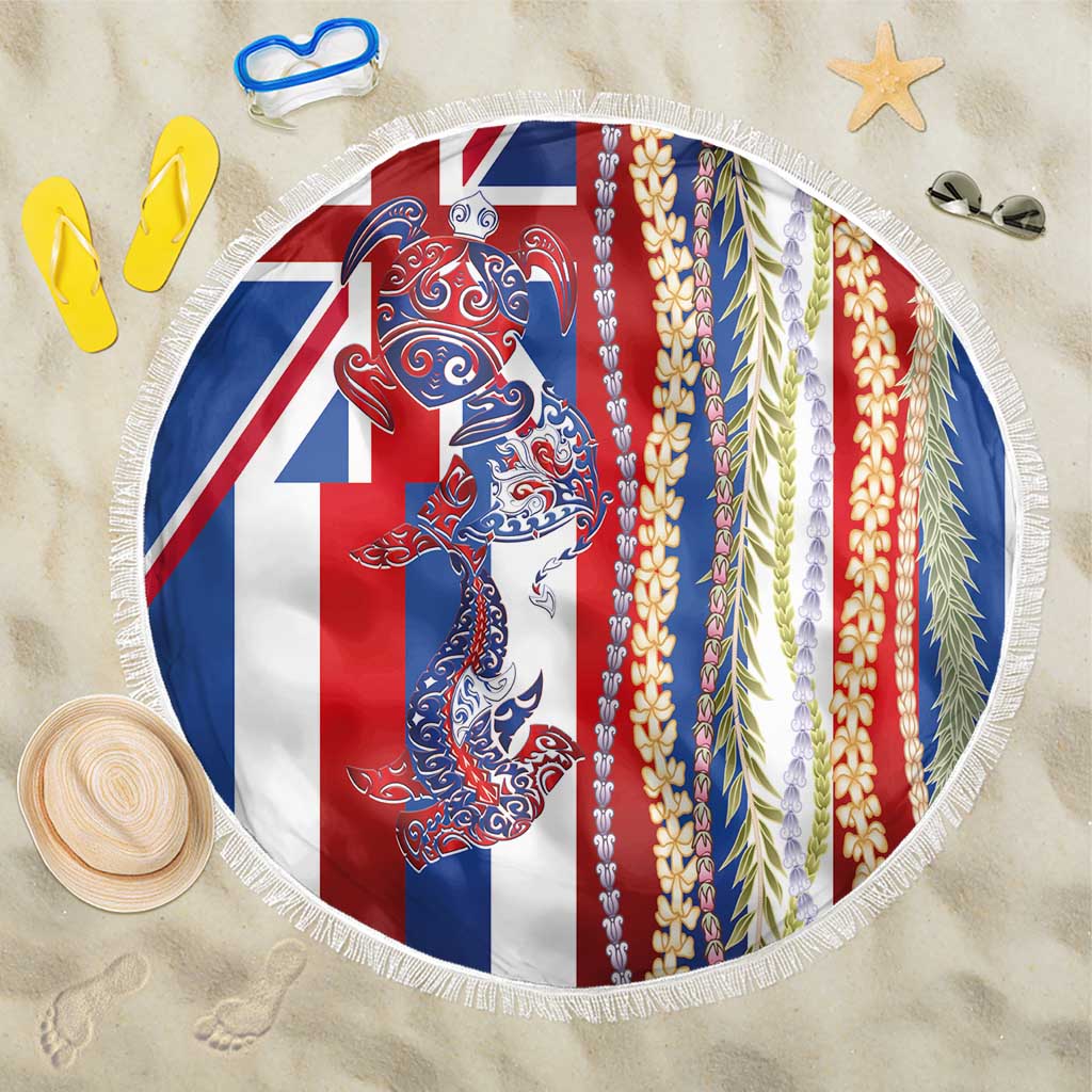 Hawaiian Sea Animals Beach Blanket with Lei and Flag Style LT03 One Size 150cm Multicolor - Polynesian Pride