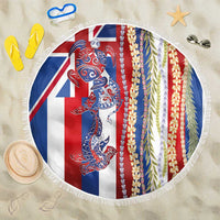Hawaiian Sea Animals Beach Blanket with Lei and Flag Style LT03 One Size 150cm Multicolor - Polynesian Pride