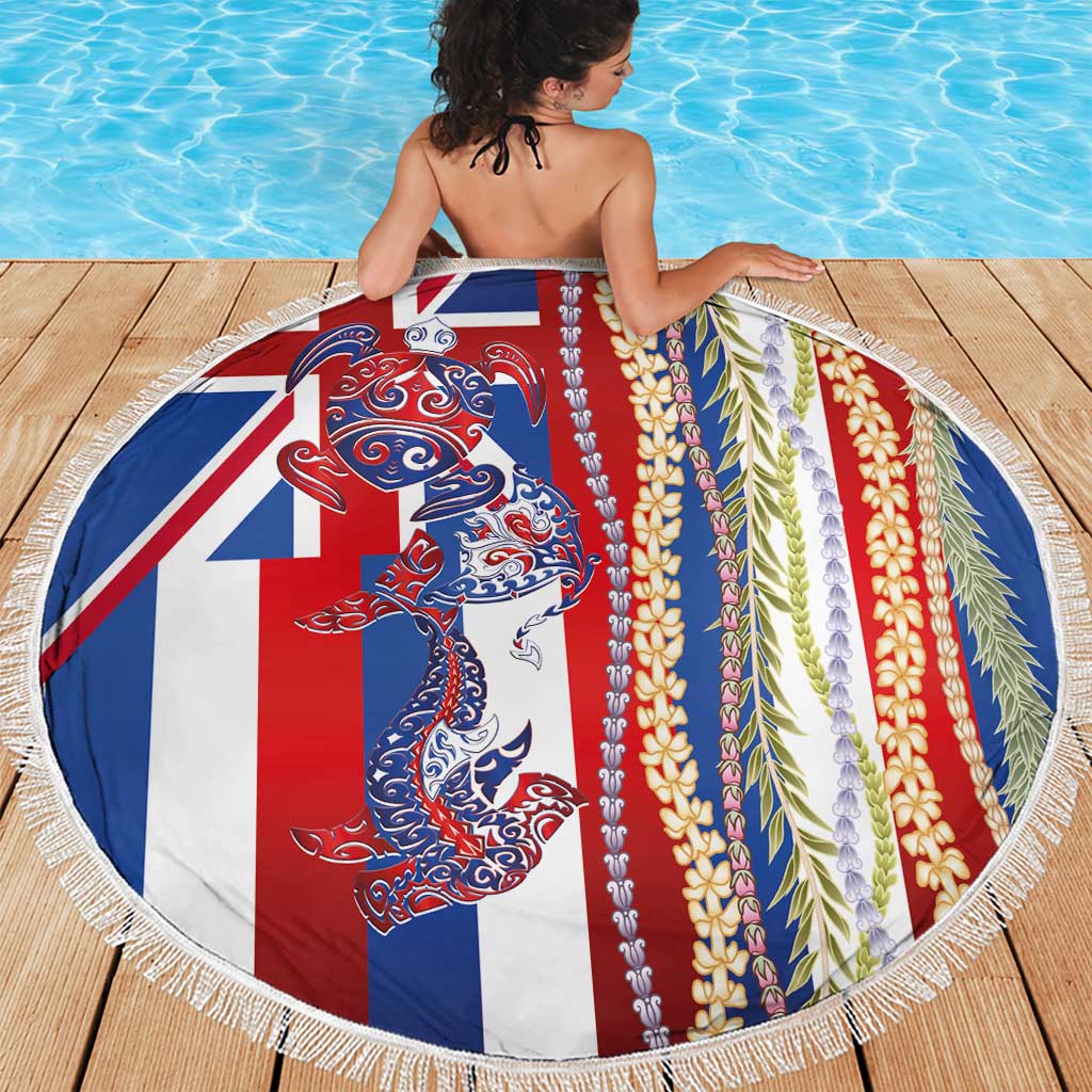 Hawaiian Sea Animals Beach Blanket with Lei and Flag Style LT03 - Polynesian Pride