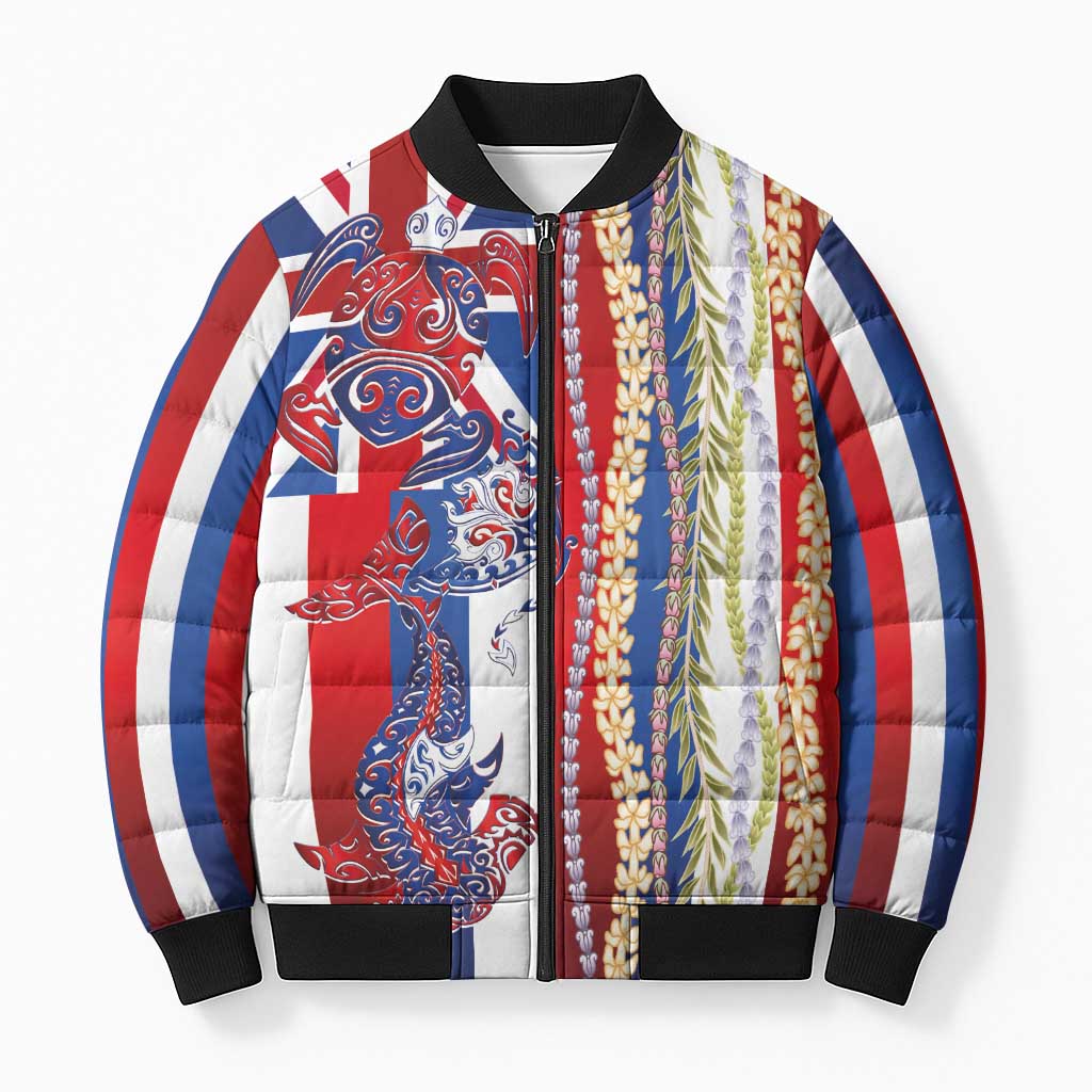 Hawaiian Sea Animals Bomber Puffer Jacket with Lei and Flag Style LT03 Unisex Multicolor - Polynesian Pride