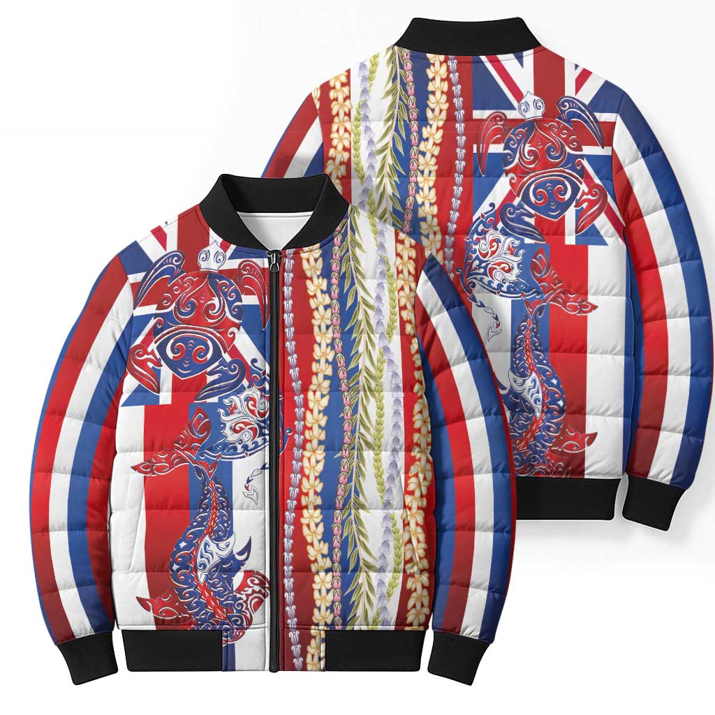 Hawaiian Sea Animals Bomber Puffer Jacket with Lei and Flag Style LT03 - Polynesian Pride