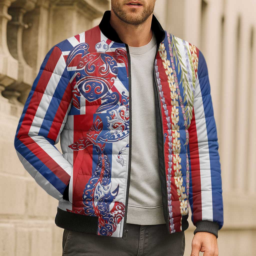 Hawaiian Sea Animals Bomber Puffer Jacket with Lei and Flag Style LT03 - Polynesian Pride