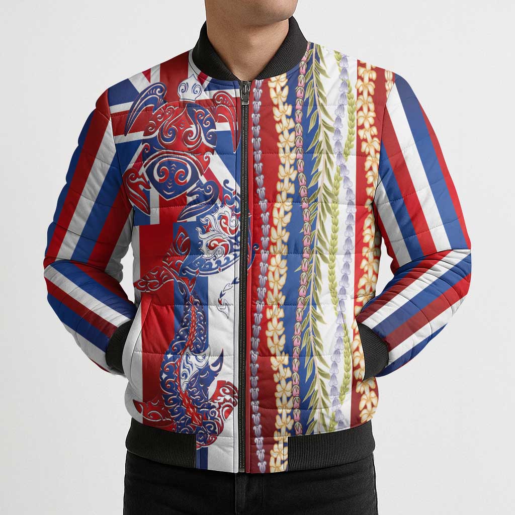 Hawaiian Sea Animals Bomber Puffer Jacket with Lei and Flag Style LT03 - Polynesian Pride