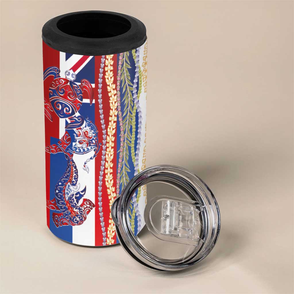 Hawaiian Sea Animals 4 in 1 Can Cooler Tumbler with Lei and Flag Style