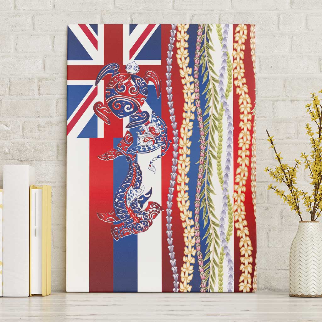 Hawaiian Sea Animals Canvas Wall Art with Lei and Flag Style LT03 Without Frame Multicolor - Polynesian Pride