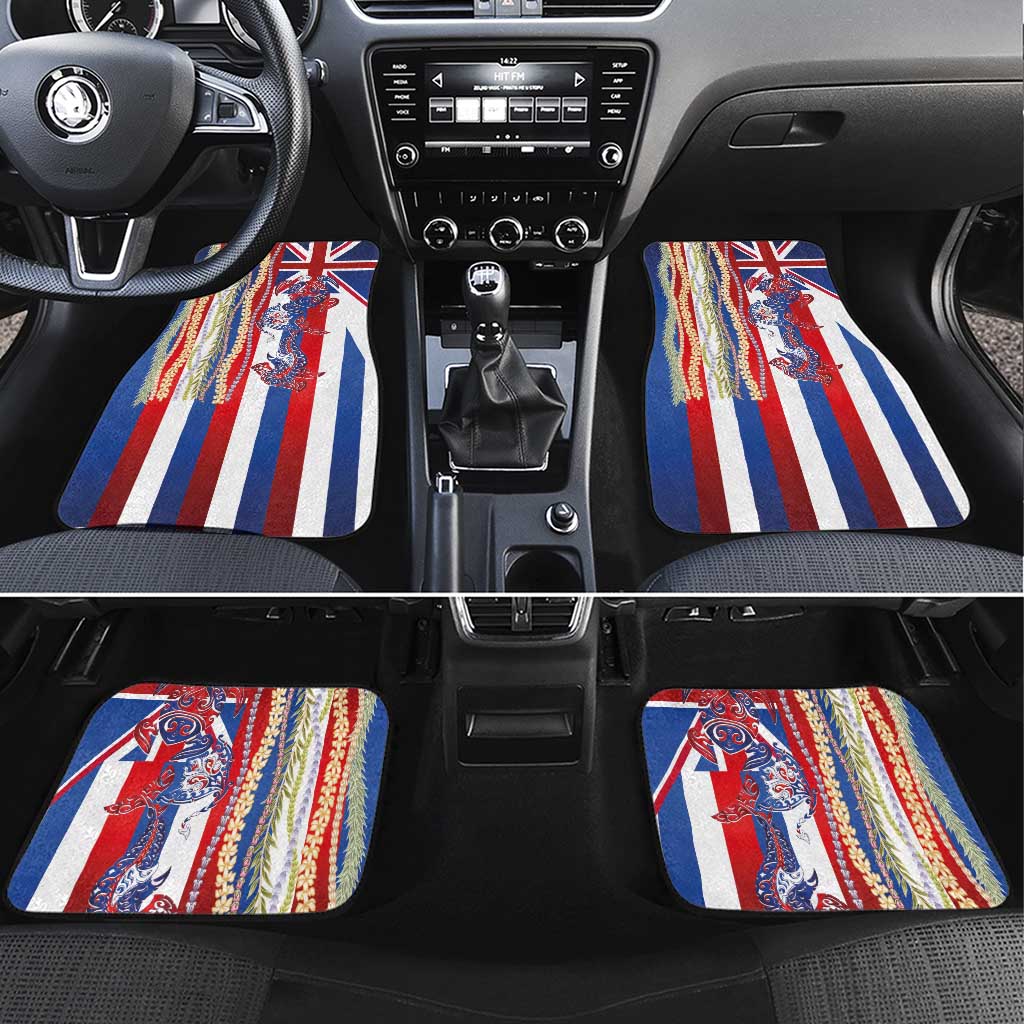 Hawaiian Sea Animals Car Mats with Lei and Flag Style LT03 Set 4pcs Multicolor - Polynesian Pride
