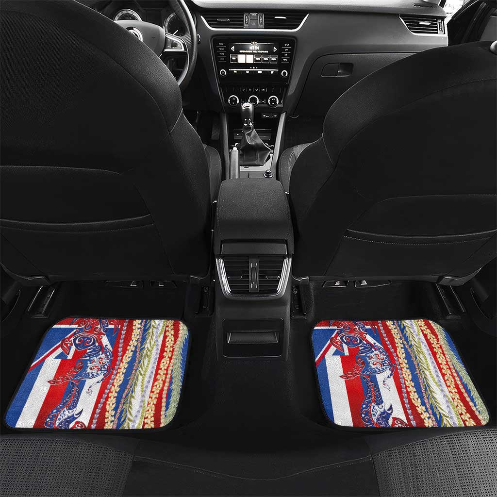Hawaiian Sea Animals Car Mats with Lei and Flag Style LT03 Set 2pcs - Back Multicolor - Polynesian Pride