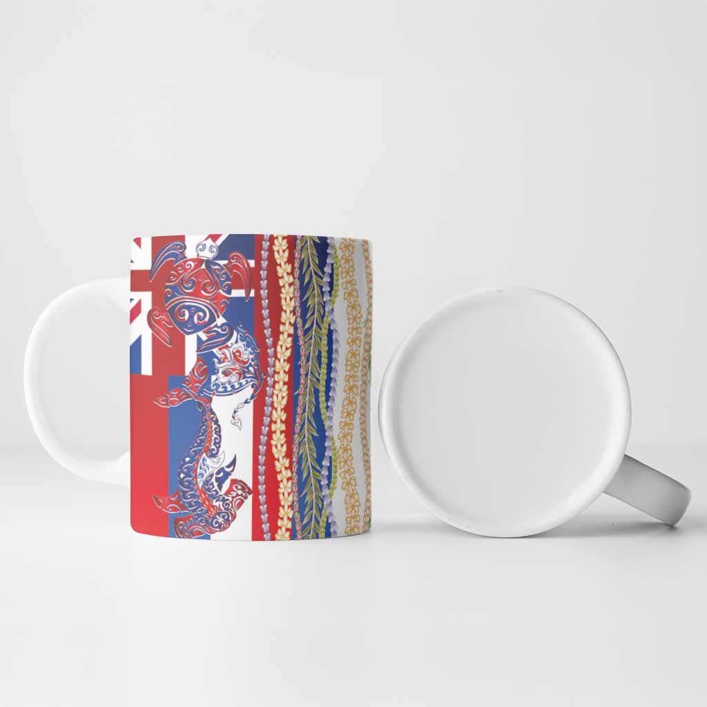 Hawaiian Sea Animals Ceramic Mug with Lei and Flag Style LT03 - Polynesian Pride