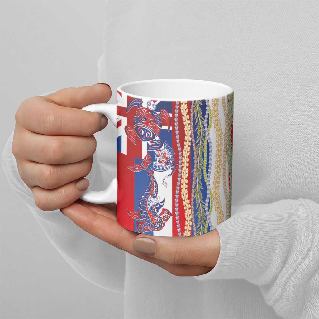 Hawaiian Sea Animals Ceramic Mug with Lei and Flag Style LT03 - Polynesian Pride