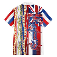 Hawaiian Sea Animals Family Matching Off Shoulder Short Dress and Hawaiian Shirt with Lei and Flag Style