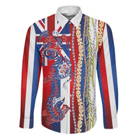 Hawaiian Sea Animals Family Matching Puletasi and Hawaiian Shirt with Lei and Flag Style