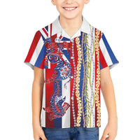 Hawaiian Sea Animals Family Matching Summer Maxi Dress and Hawaiian Shirt with Lei and Flag Style