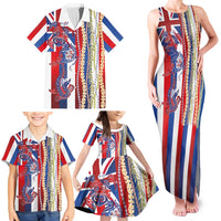 Hawaiian Sea Animals Family Matching Tank Maxi Dress and Hawaiian Shirt with Lei and Flag Style