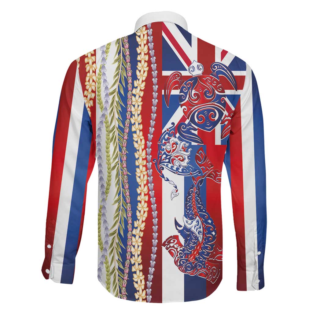 Hawaiian Sea Animals Family Matching Tank Maxi Dress and Hawaiian Shirt with Lei and Flag Style