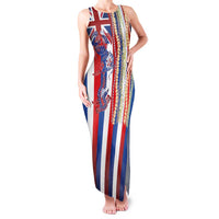Hawaiian Sea Animals Family Matching Tank Maxi Dress and Hawaiian Shirt with Lei and Flag Style
