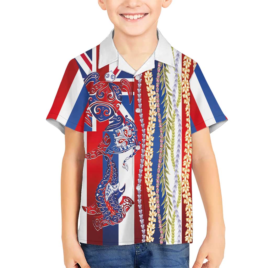 Hawaiian Sea Animals Family Matching Tank Maxi Dress and Hawaiian Shirt with Lei and Flag Style