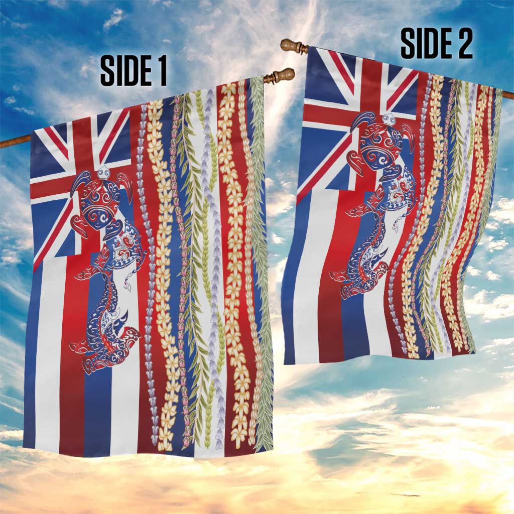 Hawaiian Sea Animals Garden Flag with Lei and Flag Style LT03 - Polynesian Pride