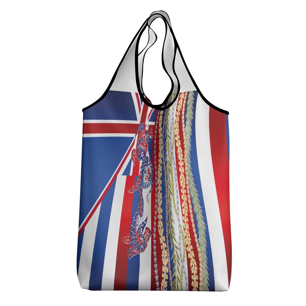 Hawaiian Sea Animals Grocery Bag with Lei and Flag Style LT03 - Polynesian Pride