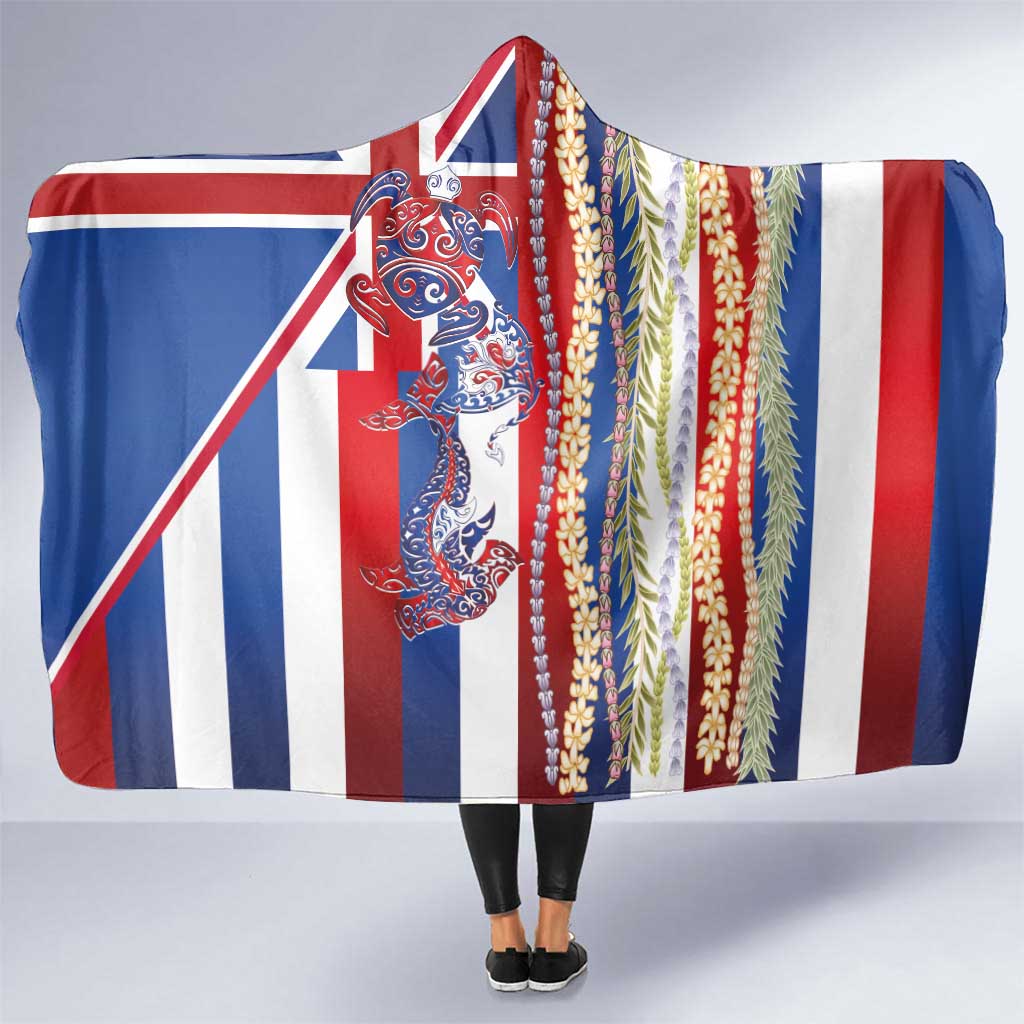 Hawaiian Sea Animals Hooded Blanket with Lei and Flag Style LT03 One Size Multicolor - Polynesian Pride