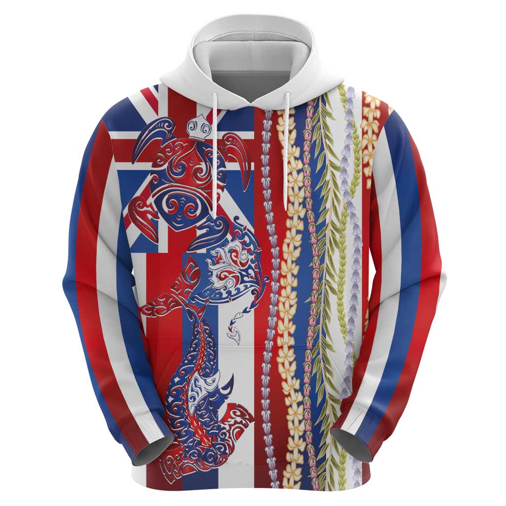 Hawaiian Sea Animals Hoodie with Lei and Flag Style LT03 - Polynesian Pride