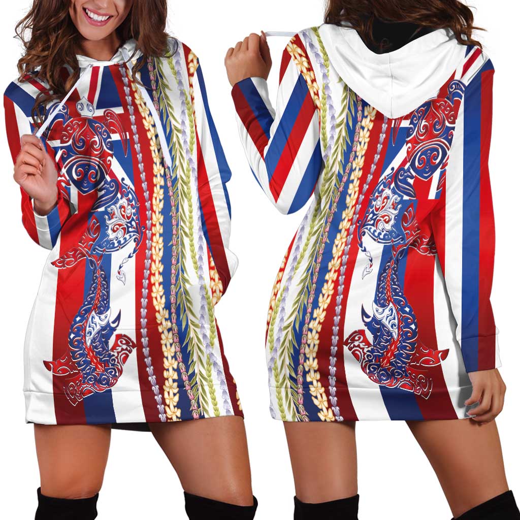 Hawaiian Sea Animals Hoodie Dress with Lei and Flag Style LT03 - Polynesian Pride