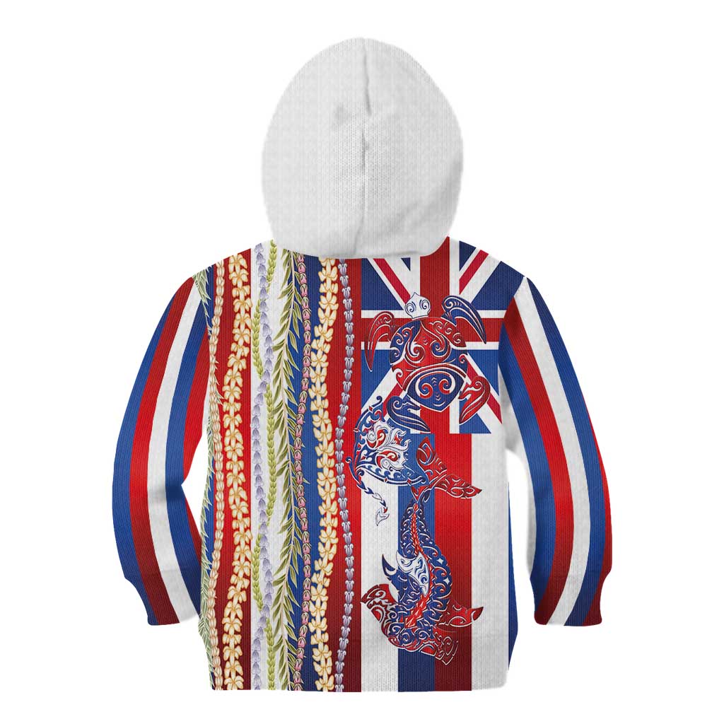 Hawaiian Sea Animals Kid Hoodie with Lei and Flag Style