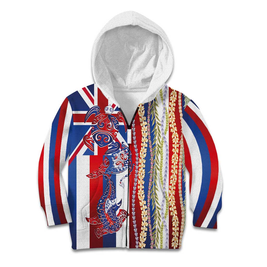 Hawaiian Sea Animals Kid Hoodie with Lei and Flag Style