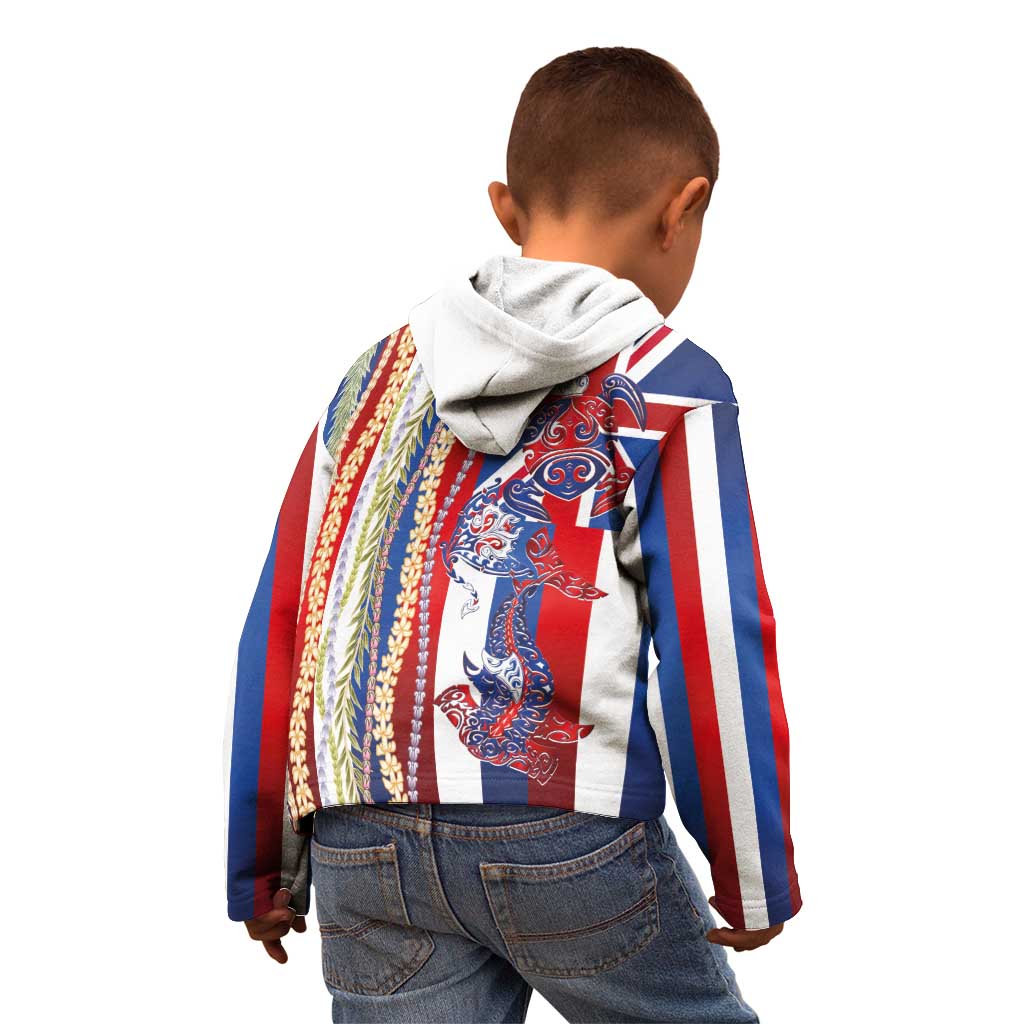 Hawaiian Sea Animals Kid Hoodie with Lei and Flag Style